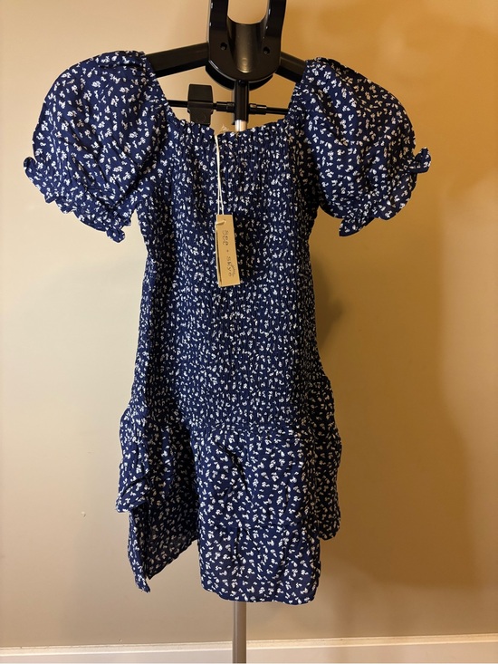 Sea + Sky Other - Sea + Sky Girls Size L Navy Blue Floral Smocked Puff Sleeve Dress NWT